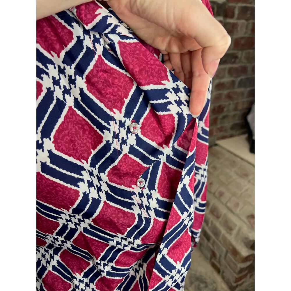 Blouse button down hidden button front pink blue - image 3